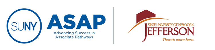 SUNY ASAP (Advancing Success in Associate Pathways and SUNY Jefferson logos