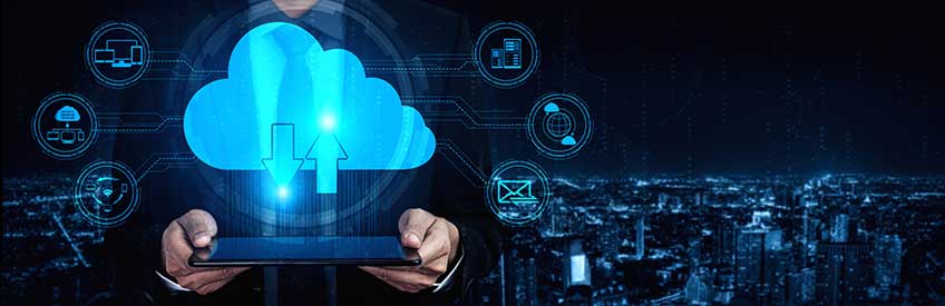 Cloud computing technology and online data storage for business network concept. 