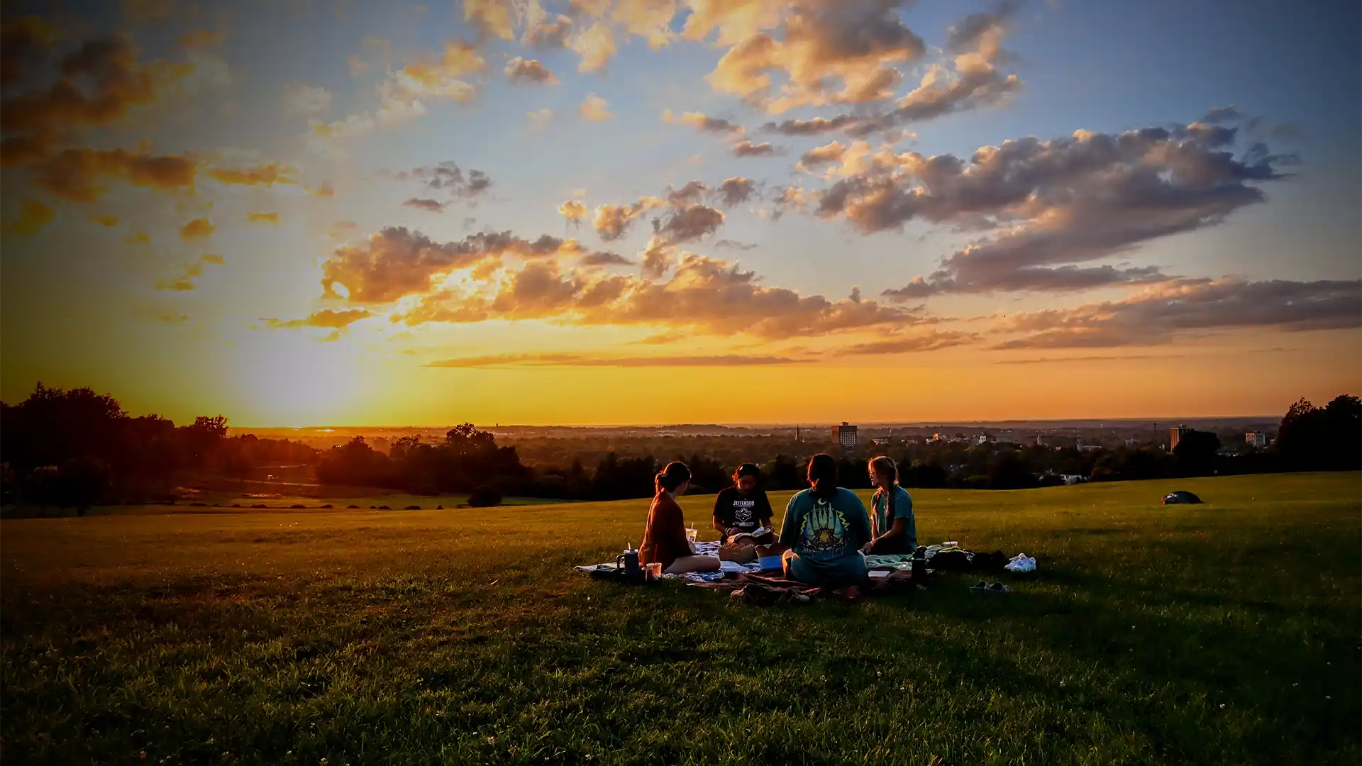 Group of students studying at Thompson Park