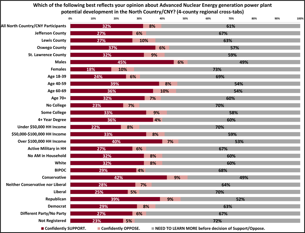 Socio-demographic cross-tabs for interest in learning more about Advanced Nuclear Energy.