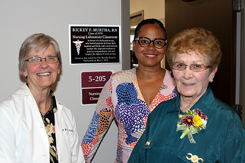 Dr. Marie A. Hess, Interim Nursing Department Chair, Ty A. Stone, College President, and Rickey F. Murtha, Nursing Alumna.